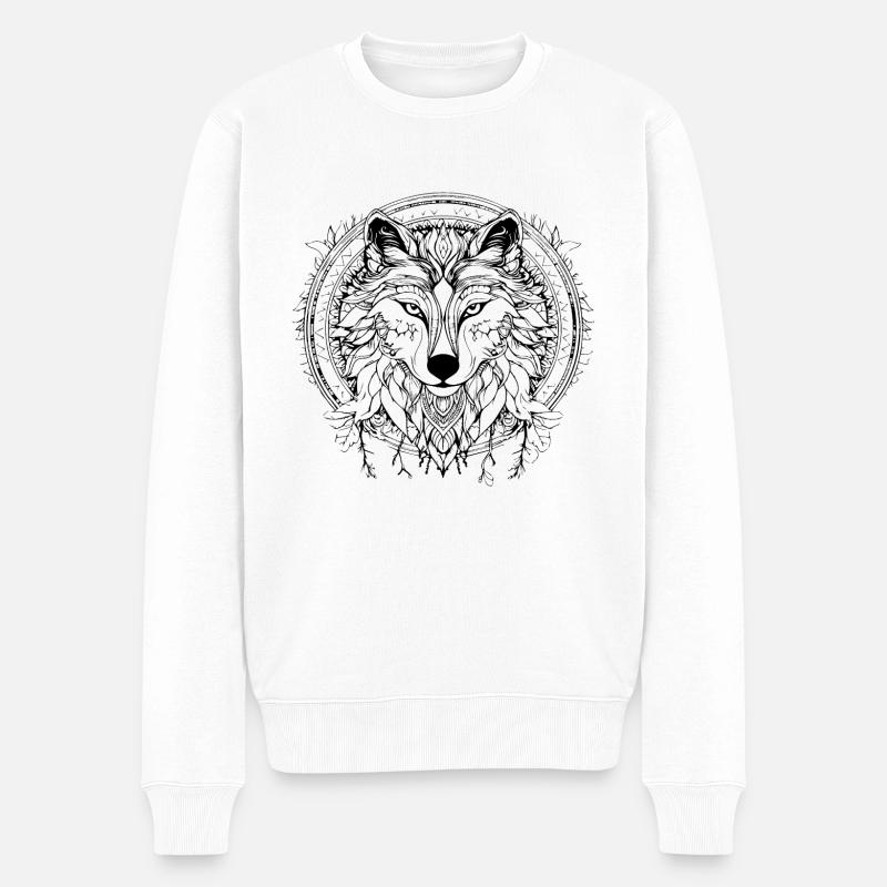 Wolf - Männer Premium Bio Pullover - Weiß