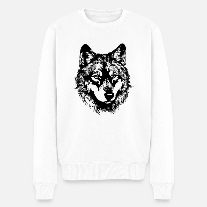 Wolf - Männer Premium Bio Pullover - Weiß