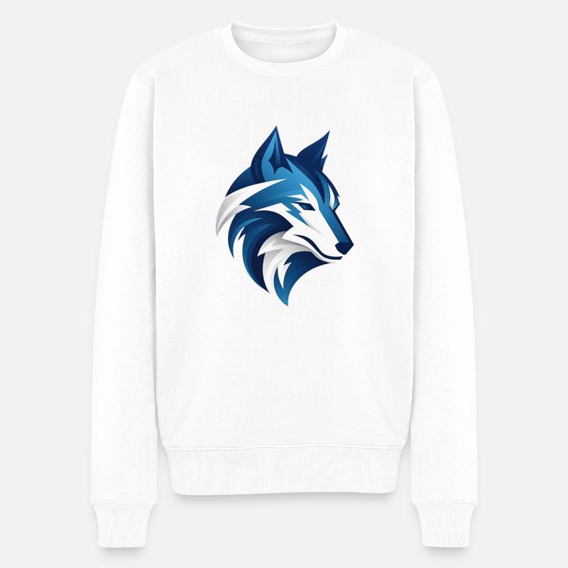 Wolf blau weiß kopf illustration cool smart - Männer Premium Bio Pullover - Weiß