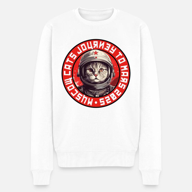 Astronautenkatzen-Logo - Sowjetisch - Männer Premium Bio Pullover - Weiß