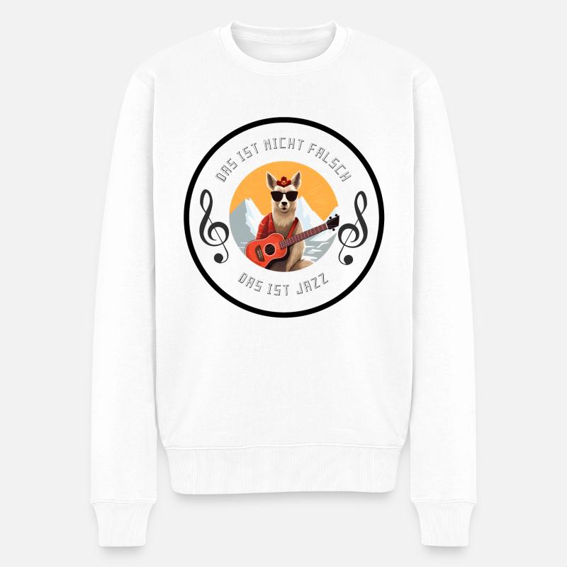 Lama spielt Ukulele - Männer Premium Bio Pullover - Weiß