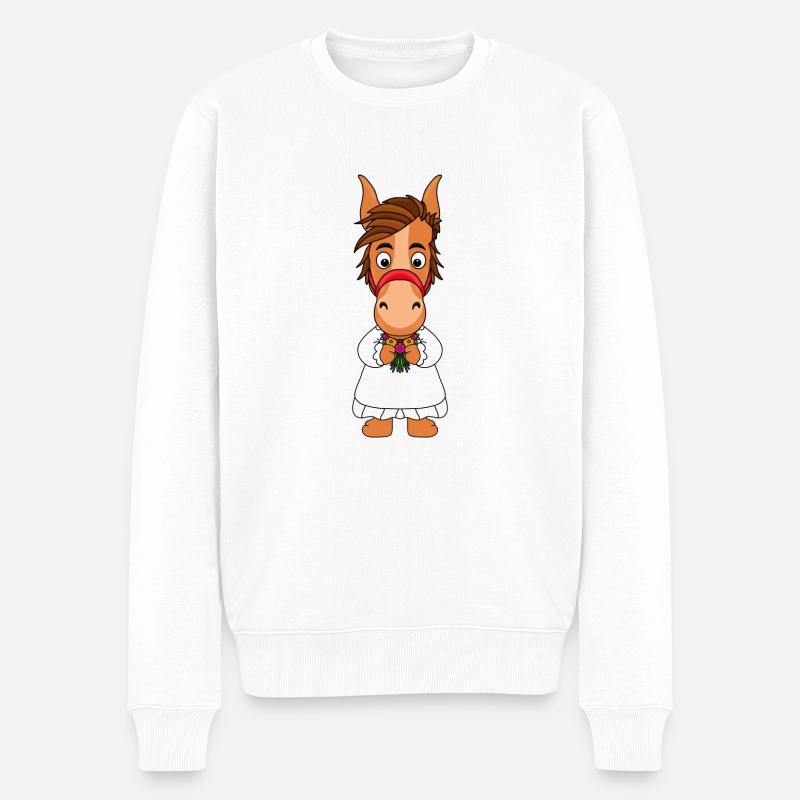PONY - PFERD - BRAUT - Männer Premium Bio Pullover - Weiß
