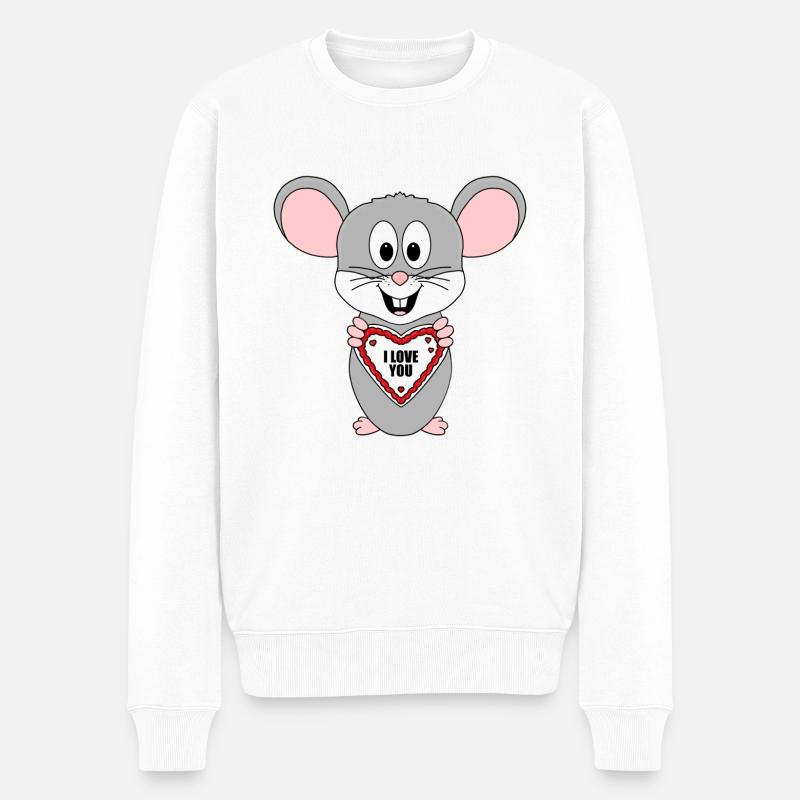 MAUS - LIEBE - Männer Premium Bio Pullover - Weiß