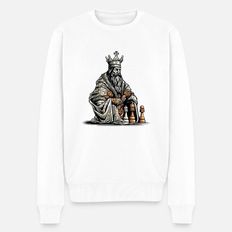 Der nachdenkliche König - Männer Premium Bio Pullover - Weiß