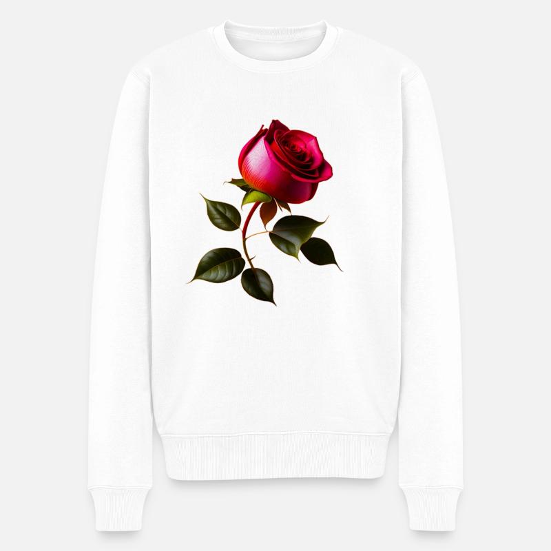 Rote Rose - Männer Premium Bio Pullover - Weiß