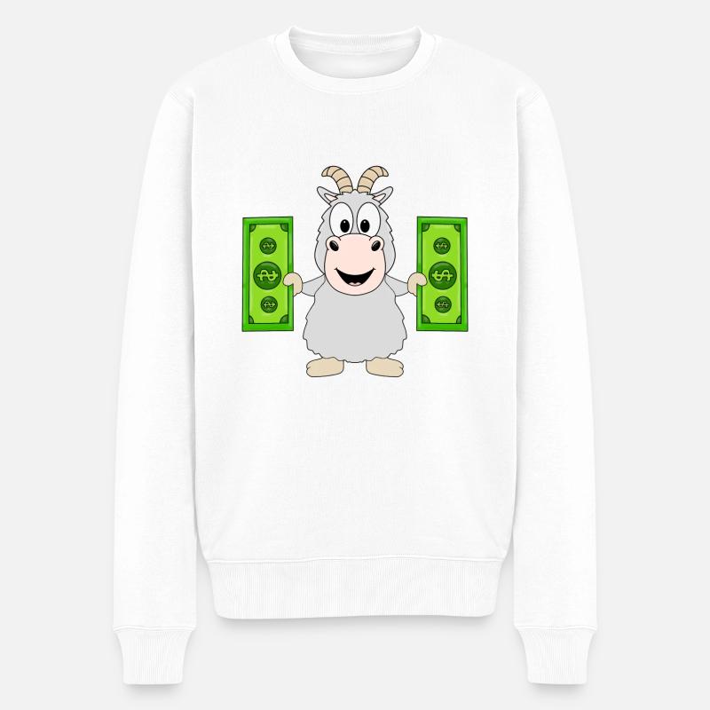ZIEGE - TIER - GELD - Männer Premium Bio Pullover - Weiß