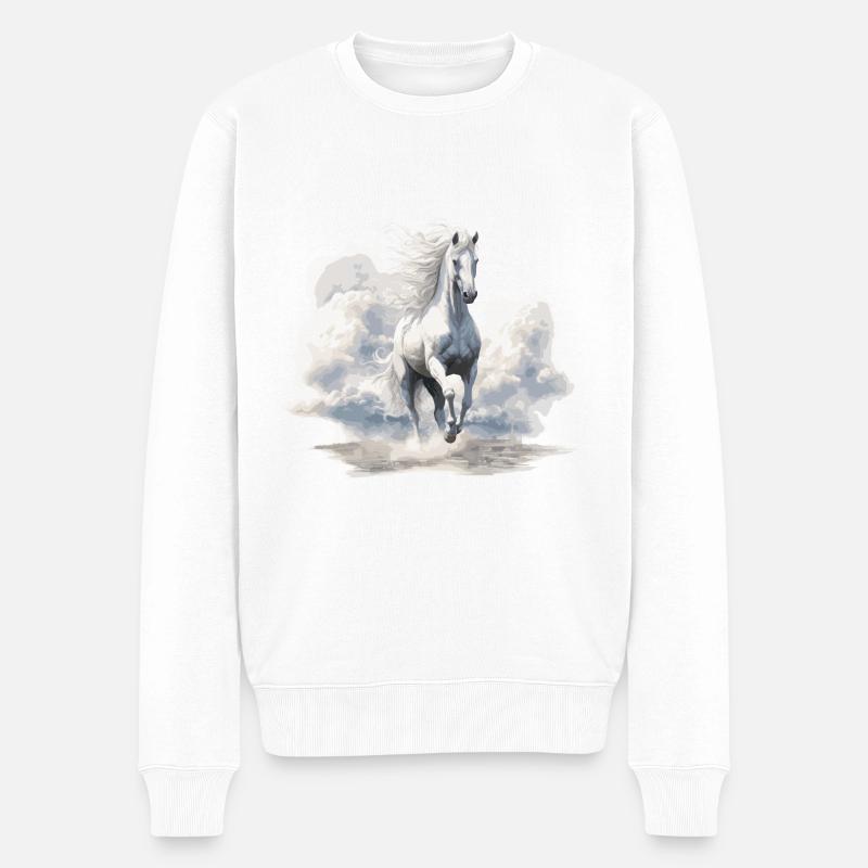 weißes Pferd in voller Pracht - Männer Premium Bio Pullover - Weiß