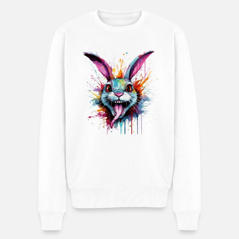 bunter & verrückter Hase - Männer Premium Bio Pullover - Weiß