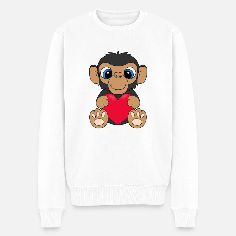 AFFE - HERZ - LIEBE - TIER - Männer Premium Bio Pullover - Weiß