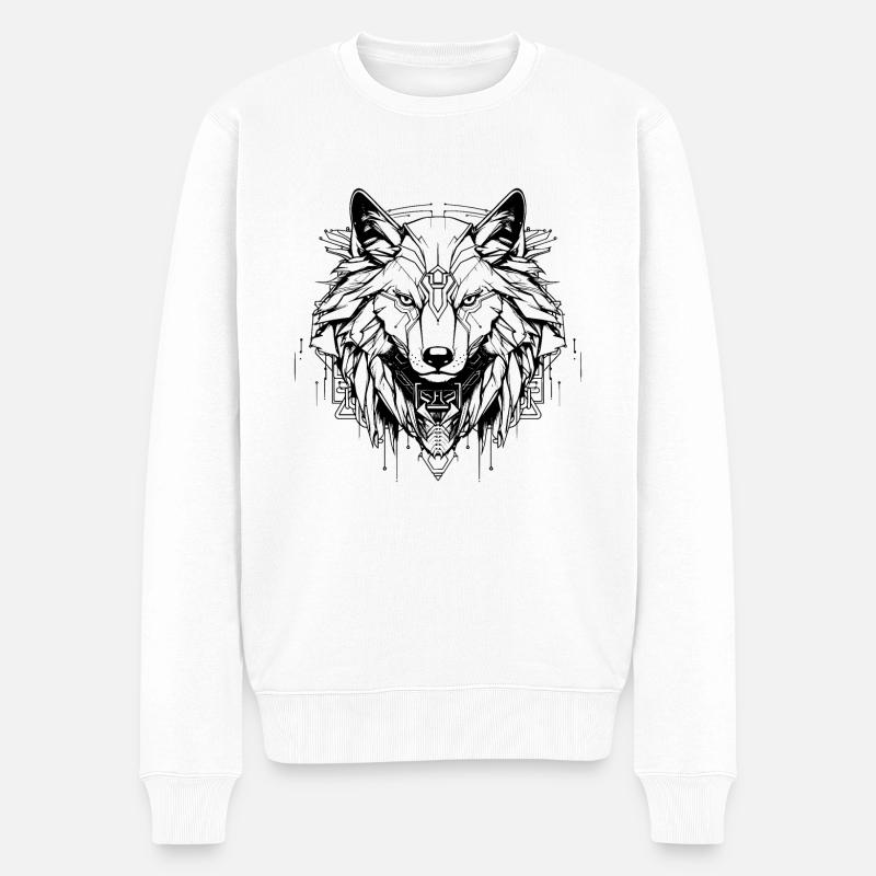 Cyber Sigilism Wolf Tattoo Design - Männer Premium Bio Pullover - Weiß