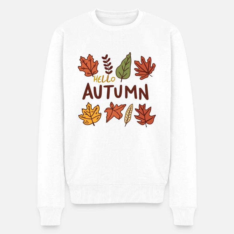 Hello Autumn Herbst Blätter - Männer Premium Bio Pullover - Weiß
