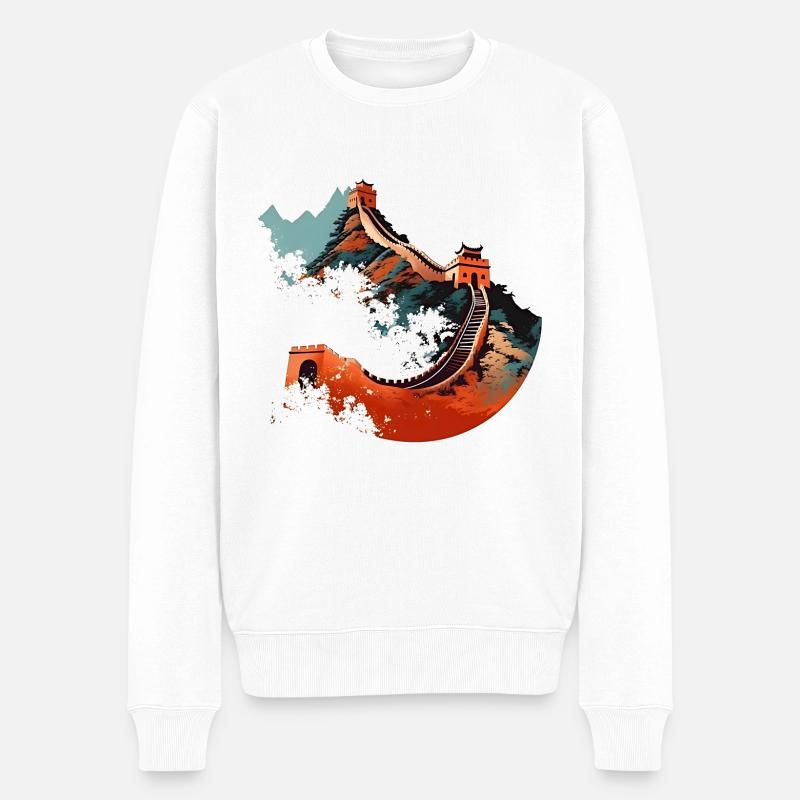 Chinesische Mauer, ein Meisterwerk - Männer Premium Bio Pullover - Weiß