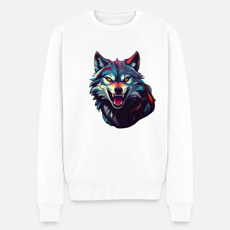 Wolf - Männer Premium Bio Pullover - Weiß