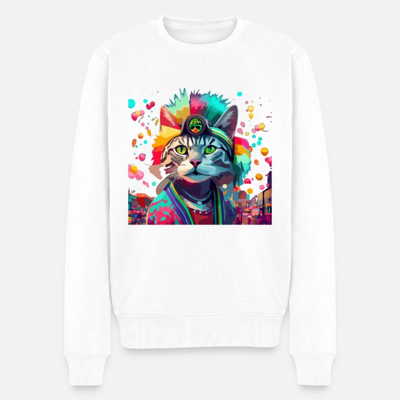 Festival Cat Geschenk - Männer Premium Bio Pullover - Weiß
