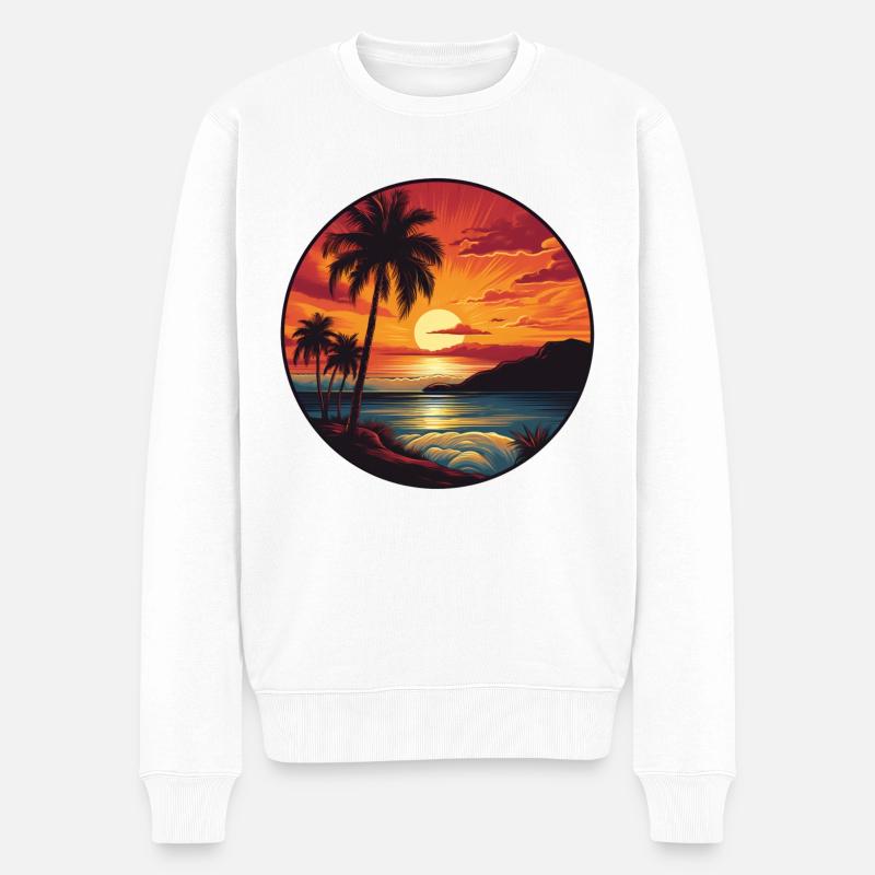 Coucher de soleil derrière l’océan - Pull Premium bio Homme - blanc