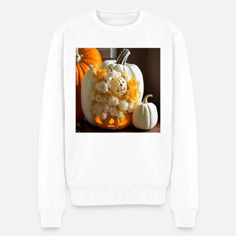 Halloween Kürbis - Männer Premium Bio Pullover - Weiß