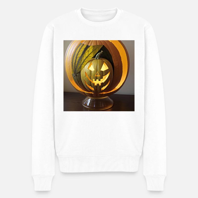 Glaskugel mit Halloween Kürbis - Männer Premium Bio Pullover - Weiß