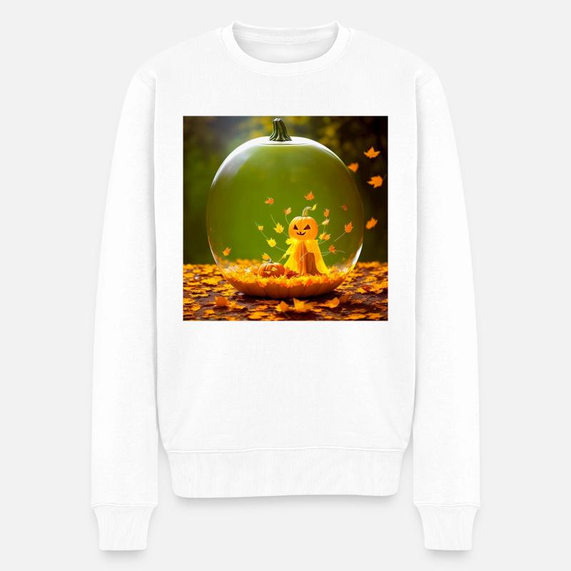 Halloween Kürbisgeist - Männer Premium Bio Pullover - Weiß