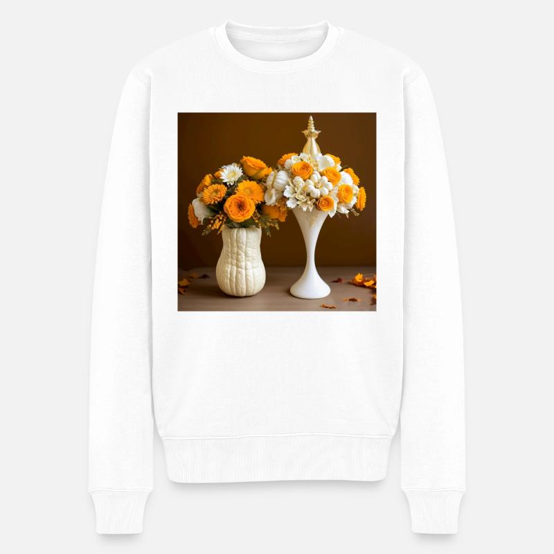 Herbstblumenstrauß in Halloween Vasen - Männer Premium Bio Pullover - Weiß