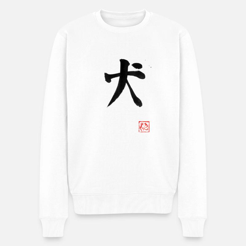 Hund Kanji - Männer Premium Bio Pullover - Weiß