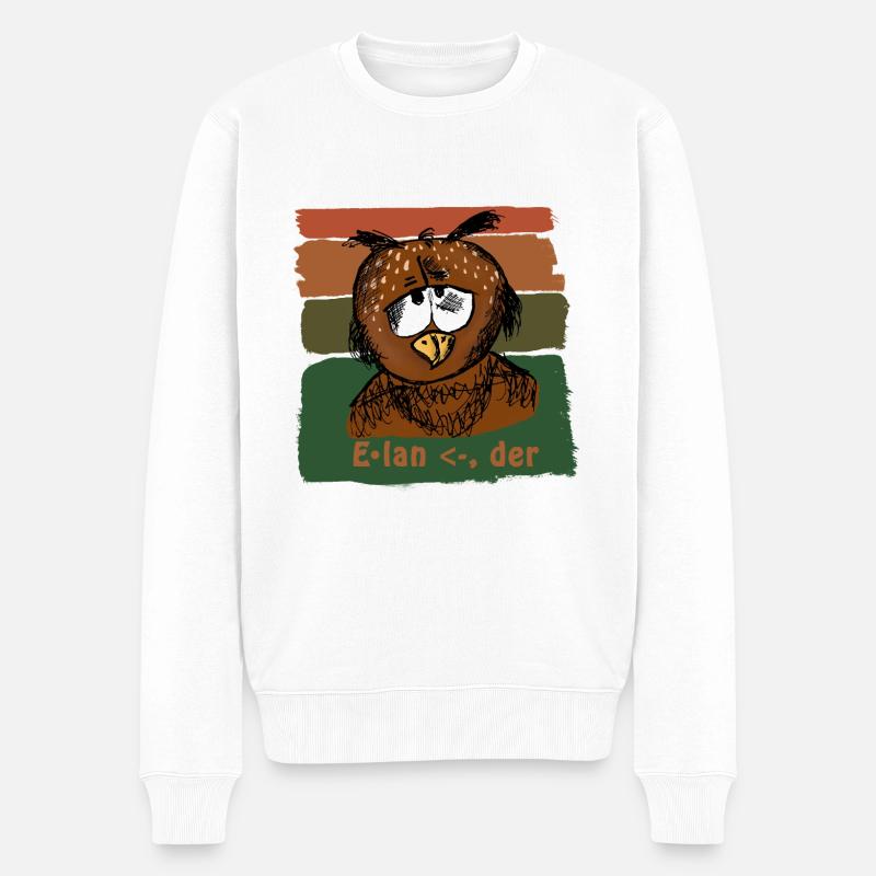 "Elan" - Eule - Männer Premium Bio Pullover - Weiß