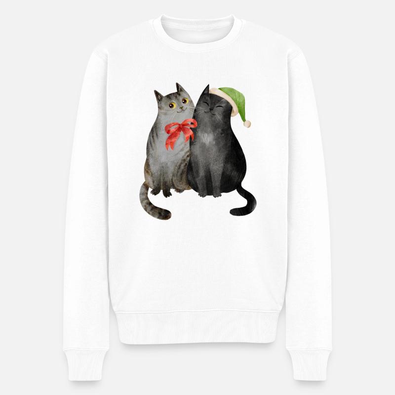 Weihnachtsliches Katzenduo - Männer Premium Bio Pullover - Weiß