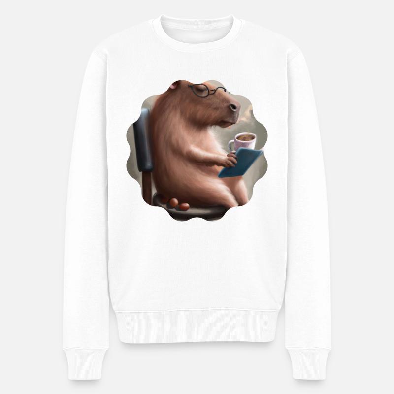 Capybara Kaffeepause - Männer Premium Bio Pullover - Weiß