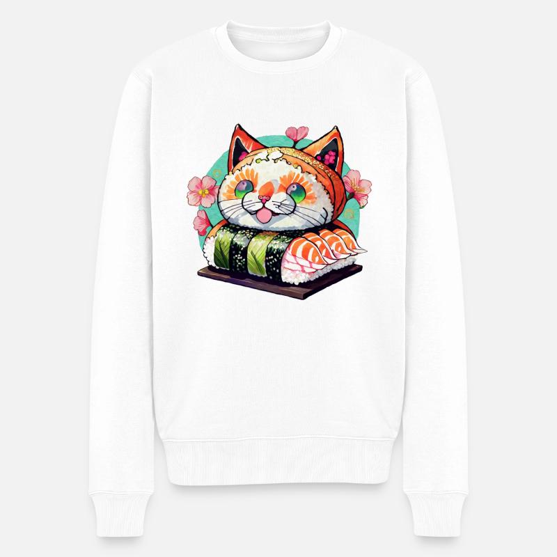 Sushi Cat - Pull Premium bio Homme - blanc