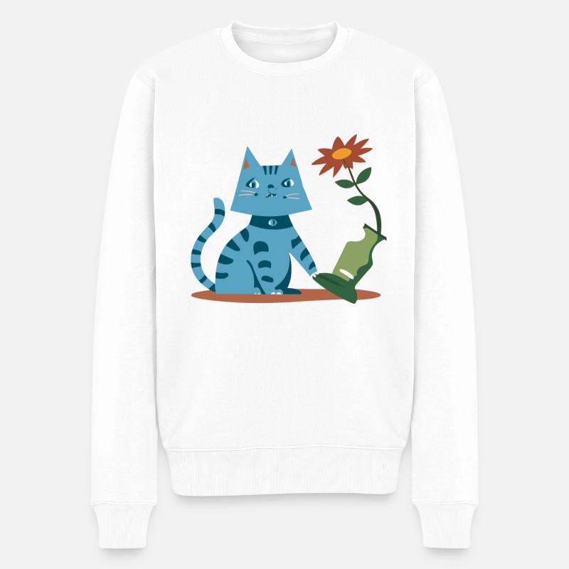 Katze - Männer Premium Bio Pullover - Weiß