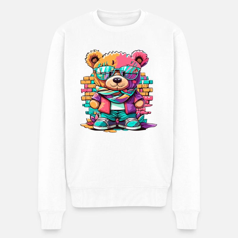 Grafitti teddy bear - Männer Premium Bio Pullover - Weiß