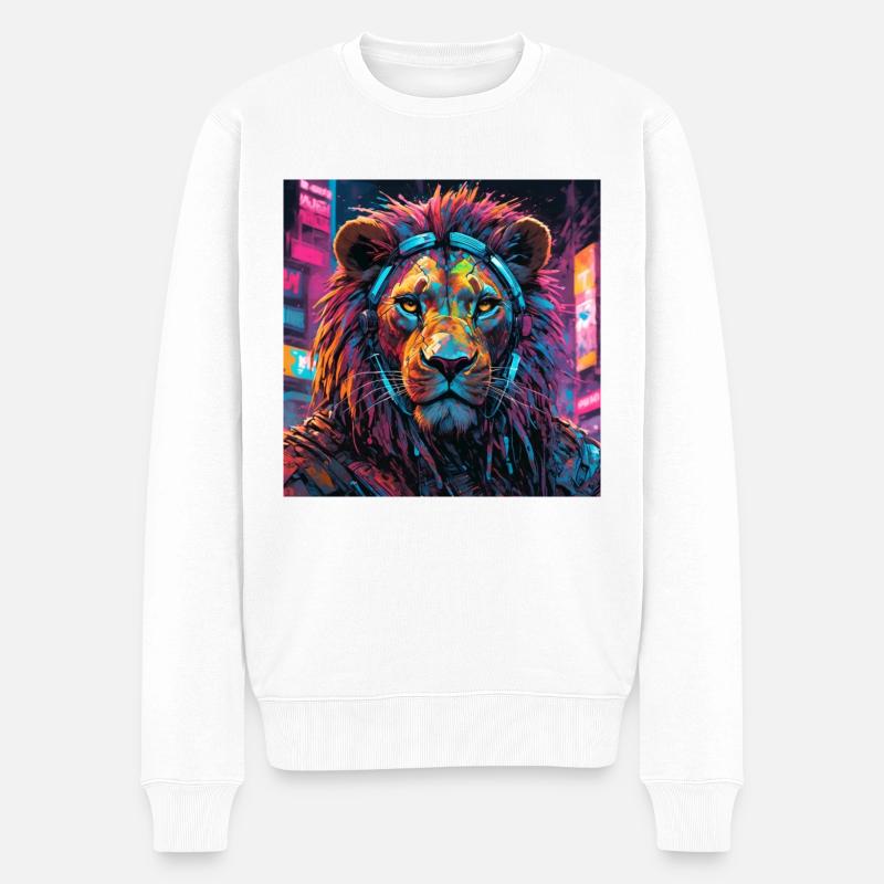 Löwe Cyberpunk - Männer Premium Bio Pullover - Weiß