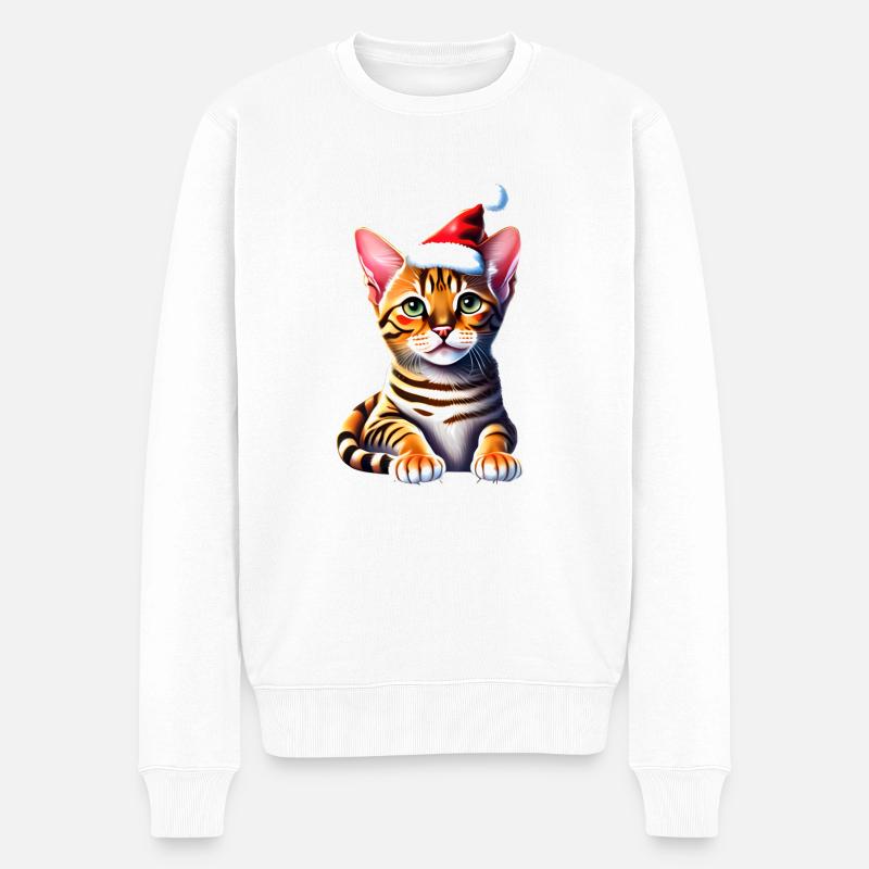 Bengalkatze Kätzchen Weihnachten Bengalkätzchen - Männer Premium Bio Pullover - Weiß