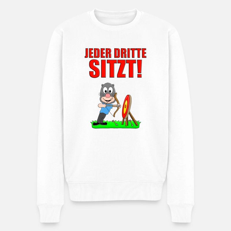 BOGENSCHIEßEN - MAULWURF - JEDER DRITTE SITZT! - Männer Premium Bio Pullover - Weiß