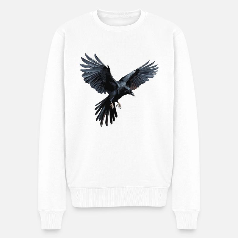 Schwarze Krähe - fliegender Rabe großes Motiv - Männer Premium Bio Pullover - Weiß