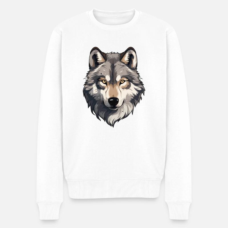 Wolf - Wolfskopf Motiv - Männer Premium Bio Pullover - Weiß