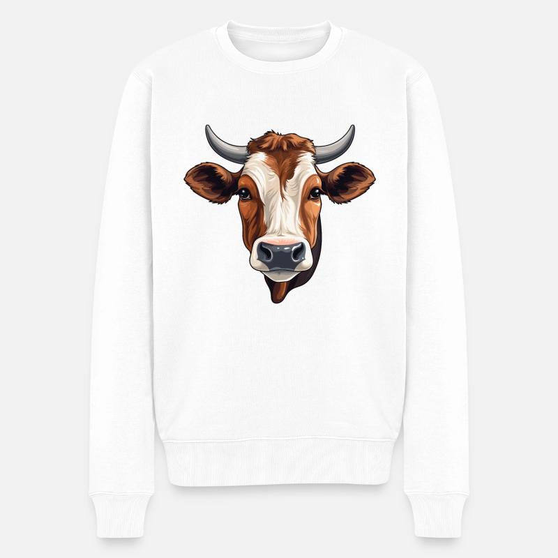 Kuh Kopf als Motiv - Rind - Männer Premium Bio Pullover - Weiß