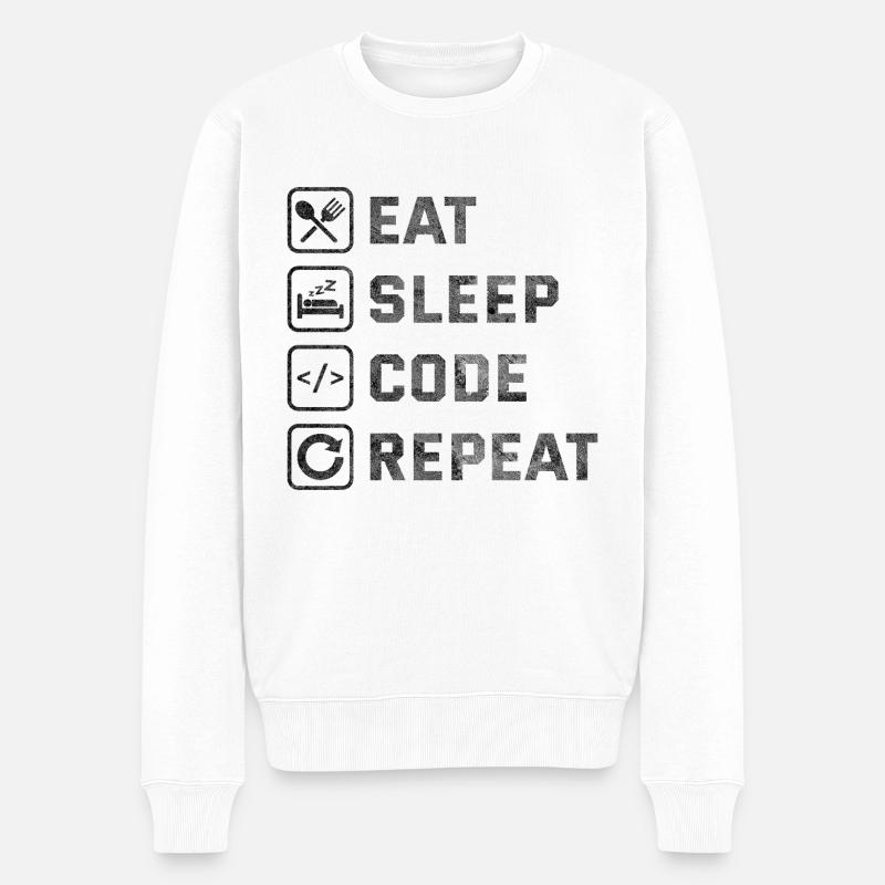 Répétition du code Eat Sleep - Pull Premium bio Homme - blanc