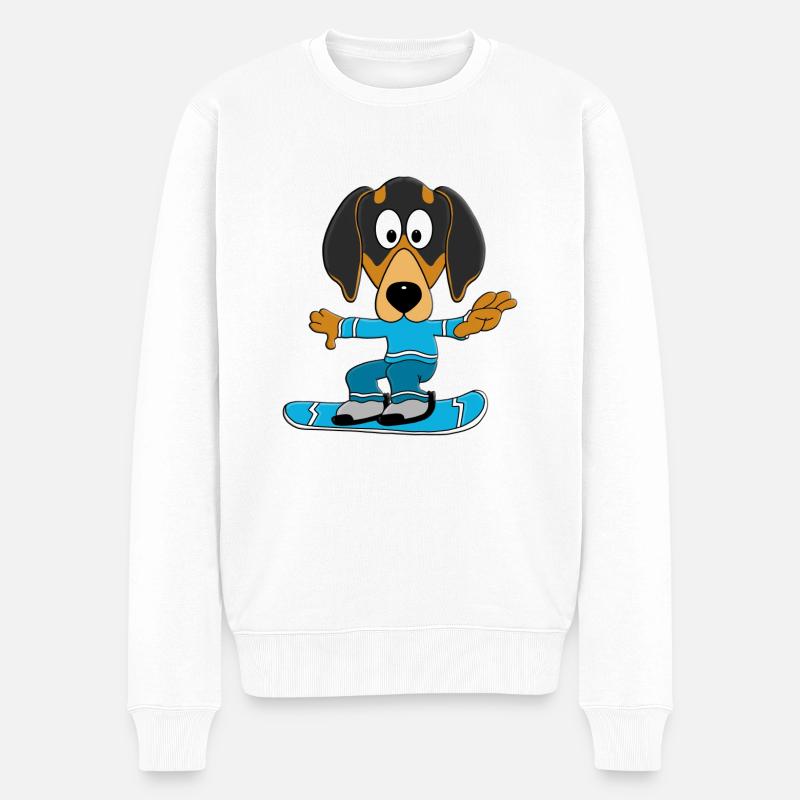 HUND - DACKEL - SNOWBOARD - WINTERSPORT - Männer Premium Bio Pullover - Weiß
