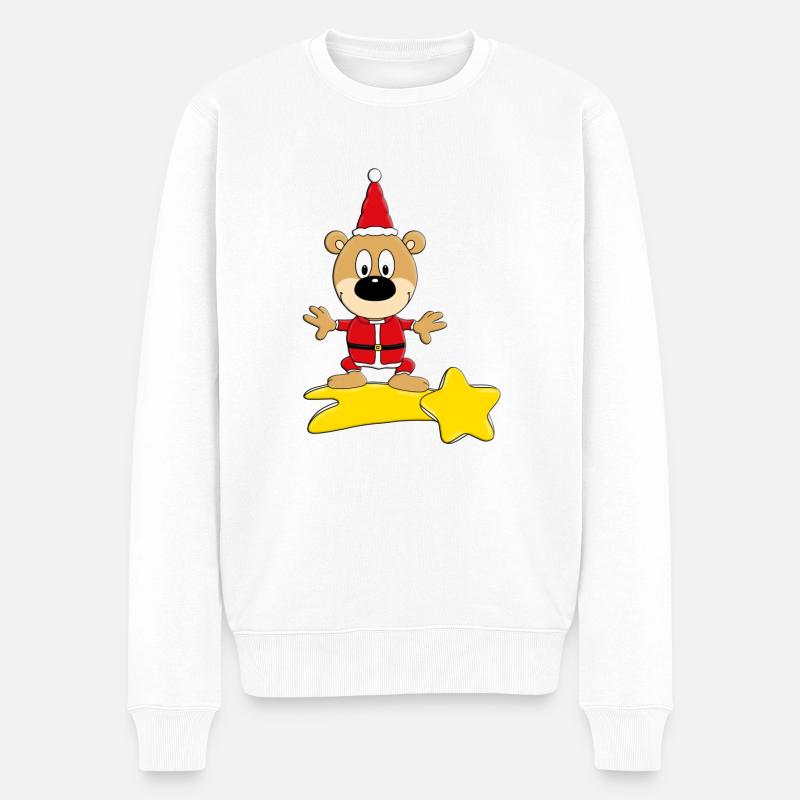 BÄR - STERNSCHNUPPE - WEIHNACHTEN - Männer Premium Bio Pullover - Weiß