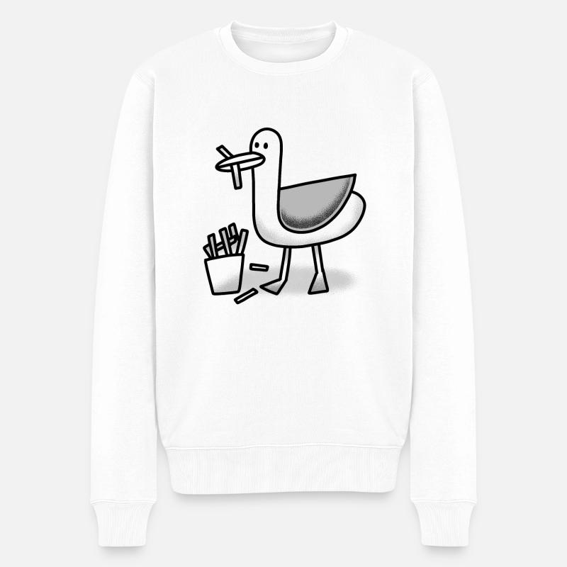 Möwe mit einem Chippy im Schnabel - Männer Premium Bio Pullover - Weiß