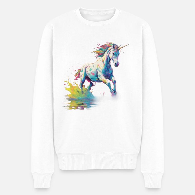 Einhorn in Farbpalette - Männer Premium Bio Pullover - Weiß