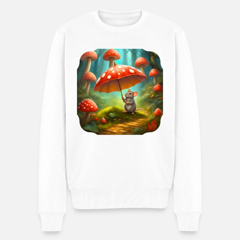 Maus mit Regenschirm - Männer Premium Bio Pullover - Weiß