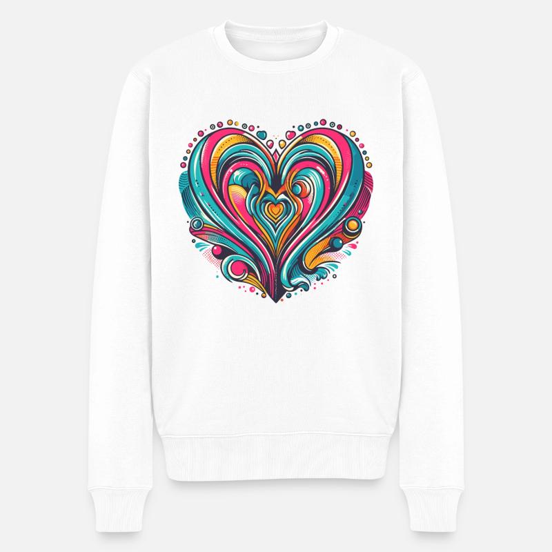 Buntes Retro-Pop-Herz - Männer Premium Bio Pullover - Weiß