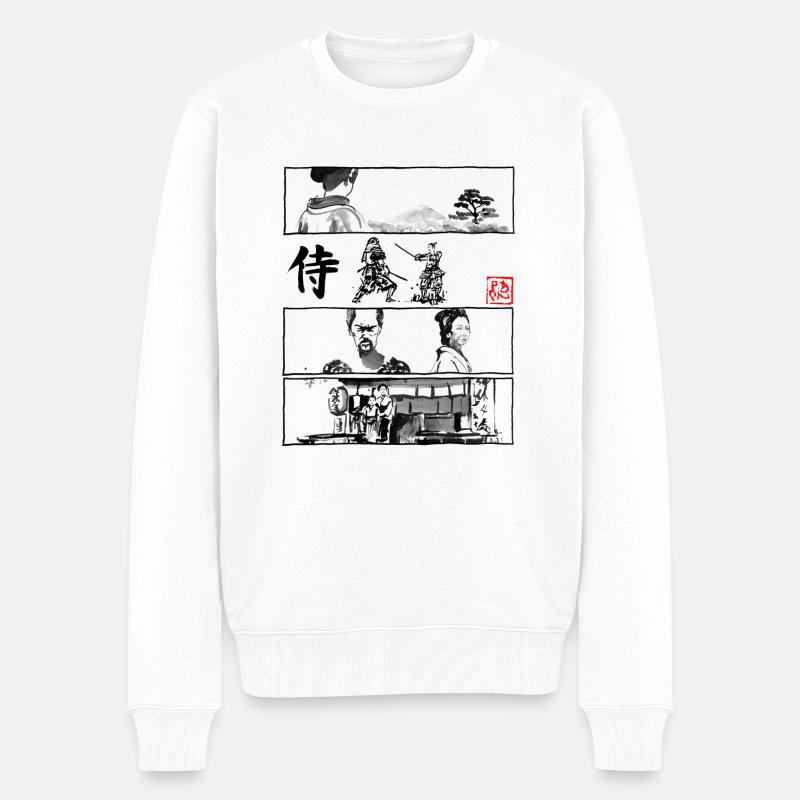 Manga Samurai Schwarz - Männer Premium Bio Pullover - Weiß