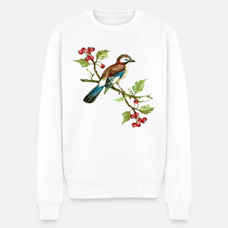 Bunter Vogel - Männer Premium Bio Pullover - Weiß