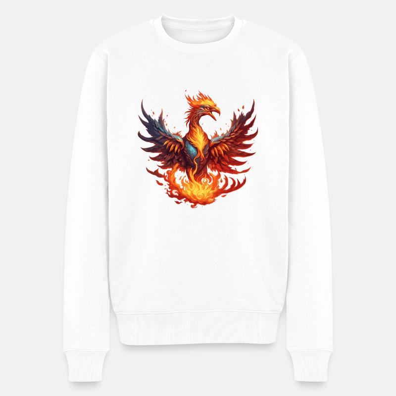 Phoenix / Vogel / Tier / Fabelwesen / Feuer - Männer Premium Bio Pullover - Weiß