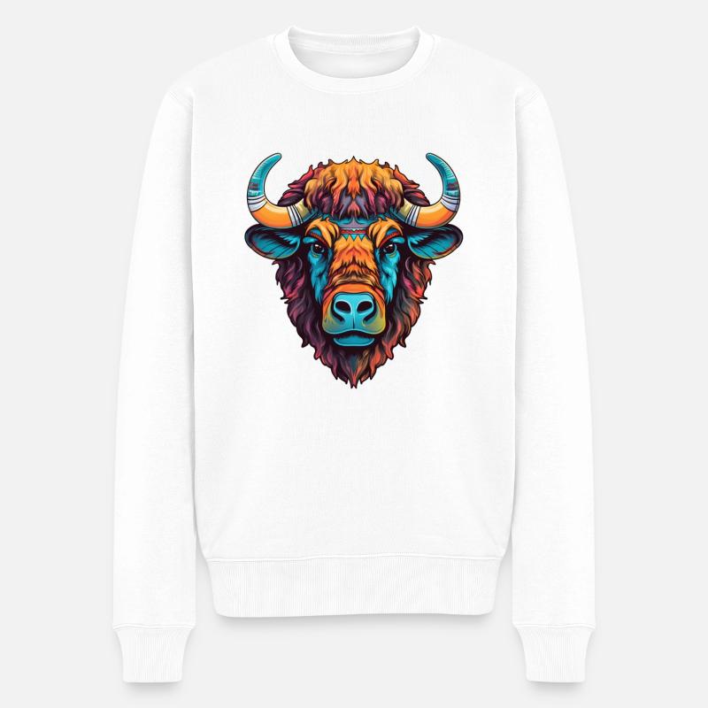 bison 1 - Männer Premium Bio Pullover - Weiß