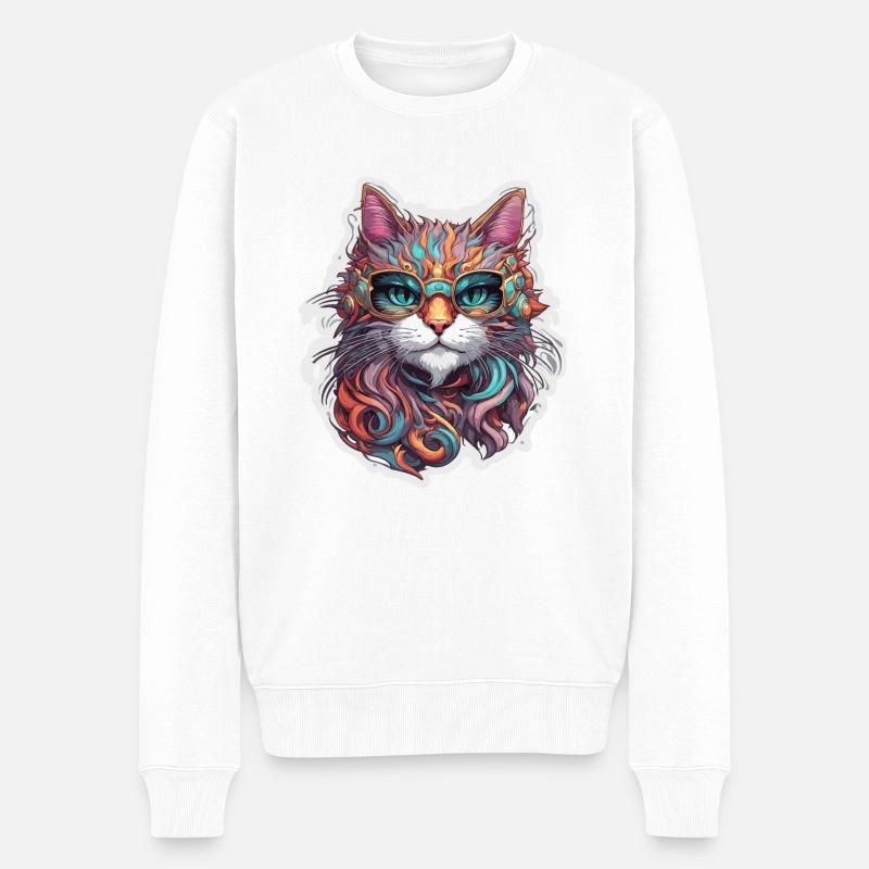 Coole Katze / lustig / Tier / Haustier / verrückt - Männer Premium Bio Pullover - Weiß