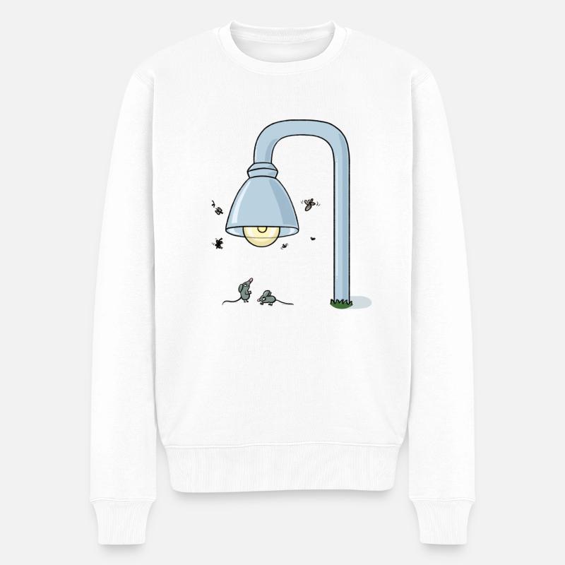 Deux petites souris se rencontrent sous une lanterne - Pull Premium bio Homme - blanc