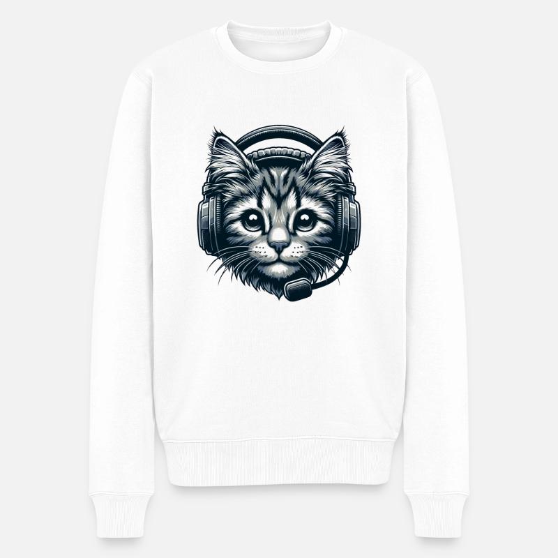 Niedliche Gamer-Katze - Männer Premium Bio Pullover - Weiß